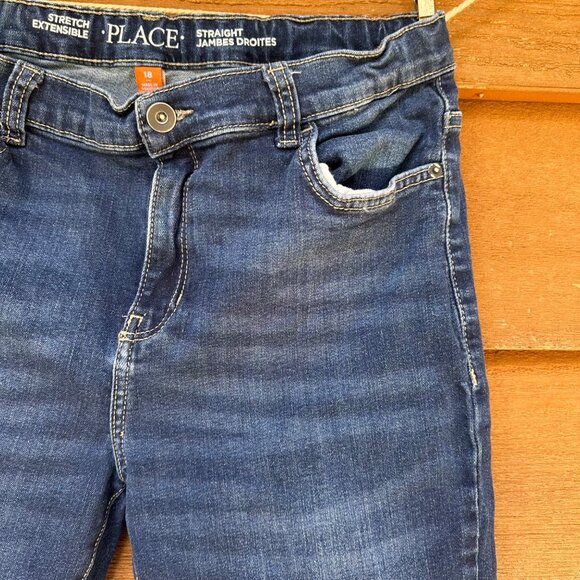 Childrens Place Boys Size 16 Stretch Adjustable Waist Straight Leg Dark Wash Jea - Picture 15 of 15